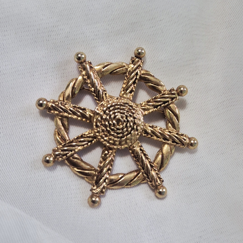 Gold Nautical Wheel Brooch